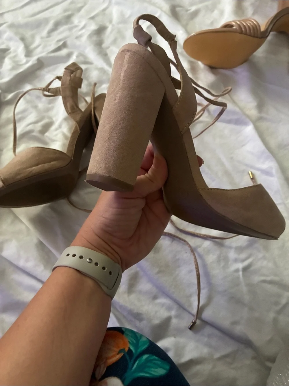 Lulu's Taupe Suede Lace-Up Block Heel Sandals